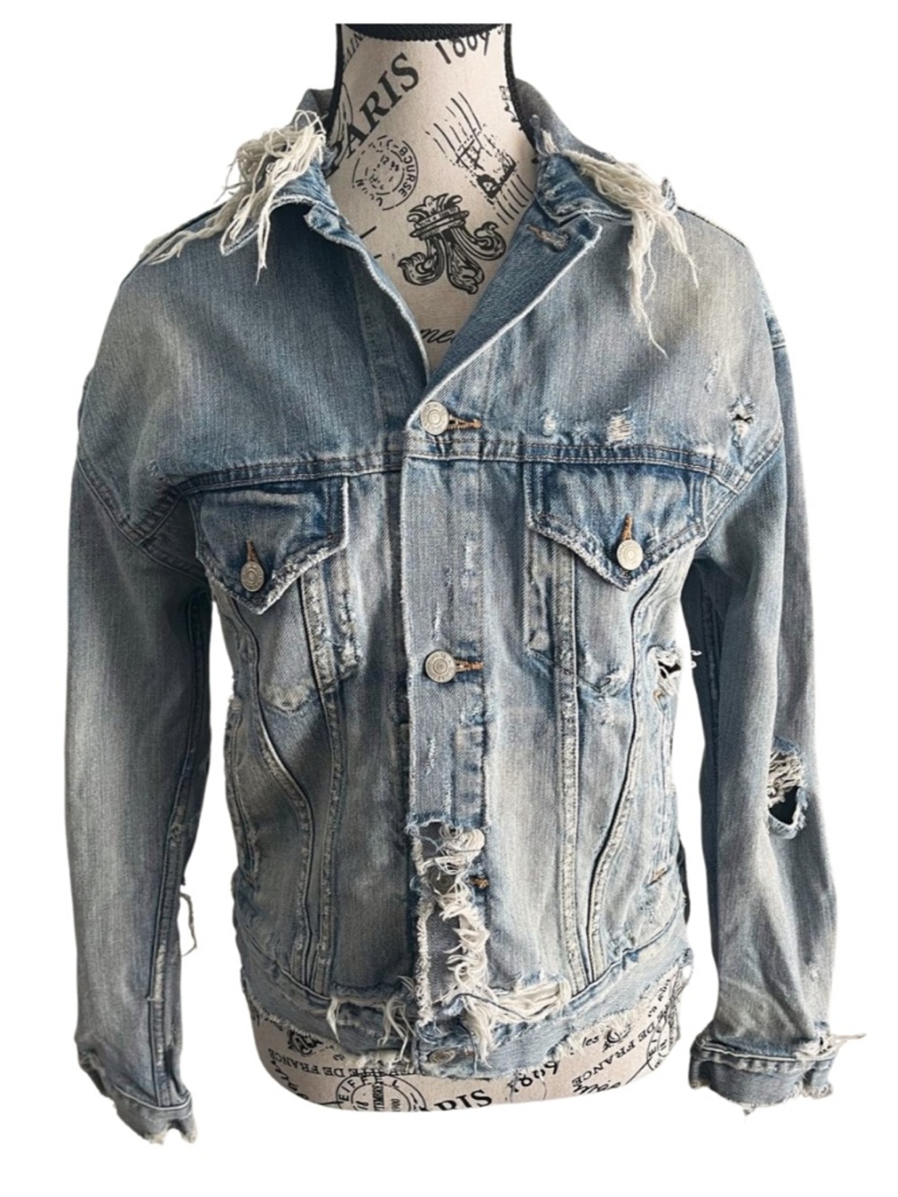 Denim & Supply Ralph Lauren Light Blue Distressed Denim Jacket Medium
